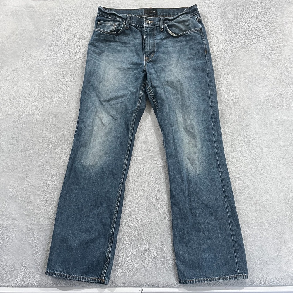 Banana Republic Men 35x34 (fit 34x33) Relaxed Straight Jeans Blue Fade Western